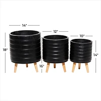 CosmoLiving by Cosmopolitan Set of 3 Black MgO Planter 18", 16", 15"