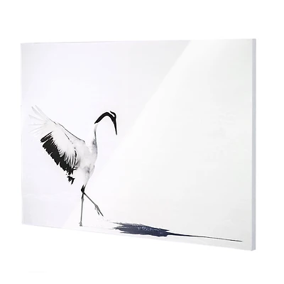 White Crane Bird Shadow Glossy Lacquer Wall Art