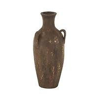 24.5" Dark Brown Ceramic Antique Style Distressed Decorative Vase with Handles