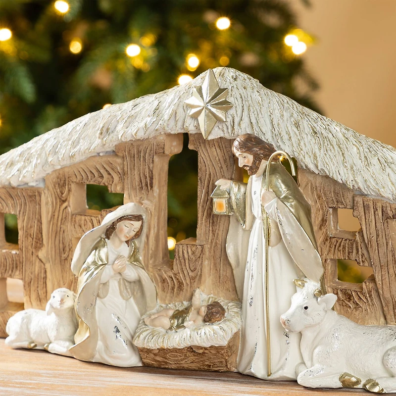 Glitzhome® 11.75" Resin "BELIEVE" Holy Family Figurine