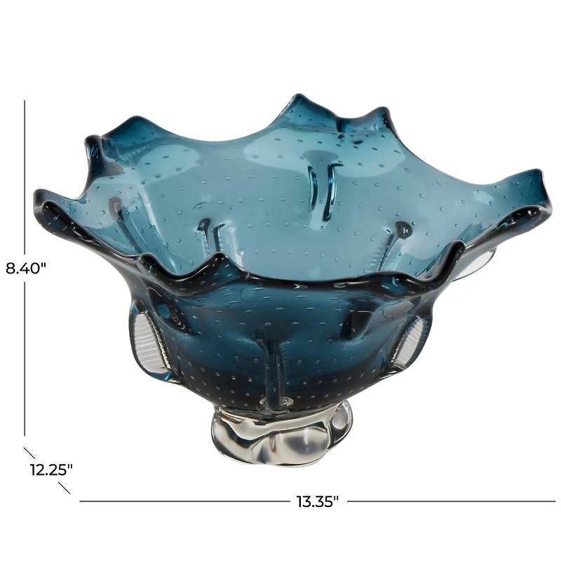 13" Dark Blue Ombre Glass Bowl