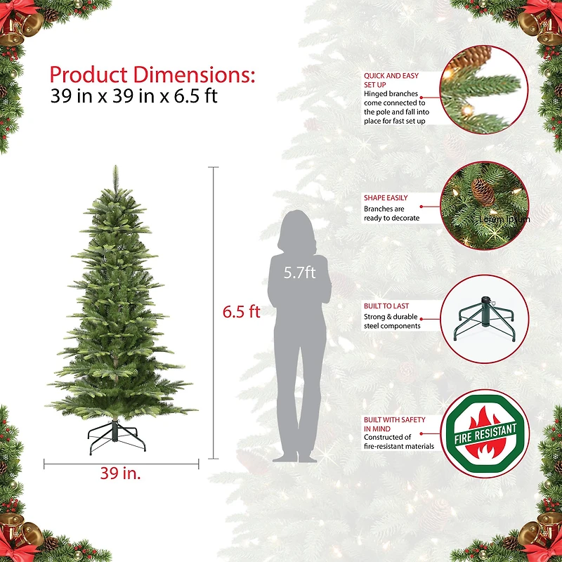 6.5ft. Pre-Lit Slim Aspen Fir Artificial Christmas Tree, Clear Lights