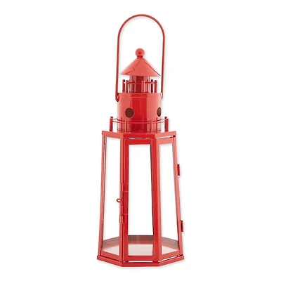 13.5" Red Lighthouse Hanging Candle Lantern