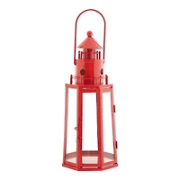 13.5" Red Lighthouse Hanging Candle Lantern