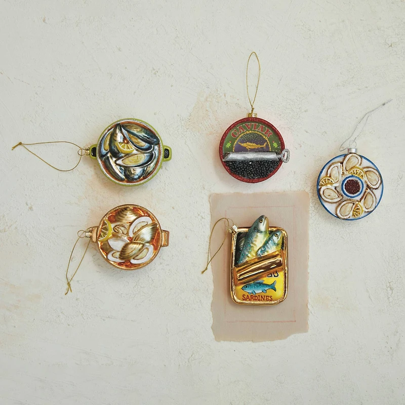 Hello Honey® 4.25" Hand-Painted Glass Sardines in Can Ornament with Glitter