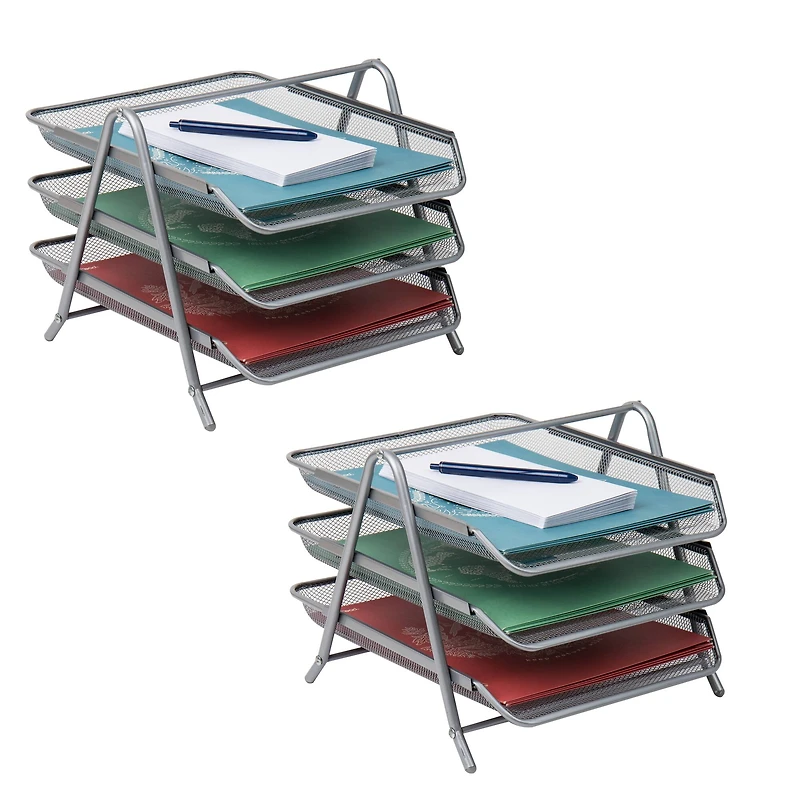 Mind Reader Network Collection Silver Metal Mesh 3-Tier Paper Tray