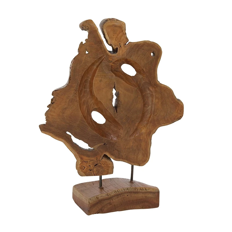 19" Brown Teak Wood Contemporary Sculpture