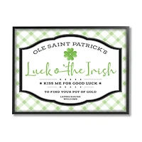 Stupell Industries Saint Patrick's Luck o'the Irish Sign Green Plaid Framed Giclee Art