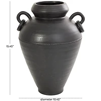 15" Black Ceramic Amphora Vase with Speckled Texture & Ring Handles