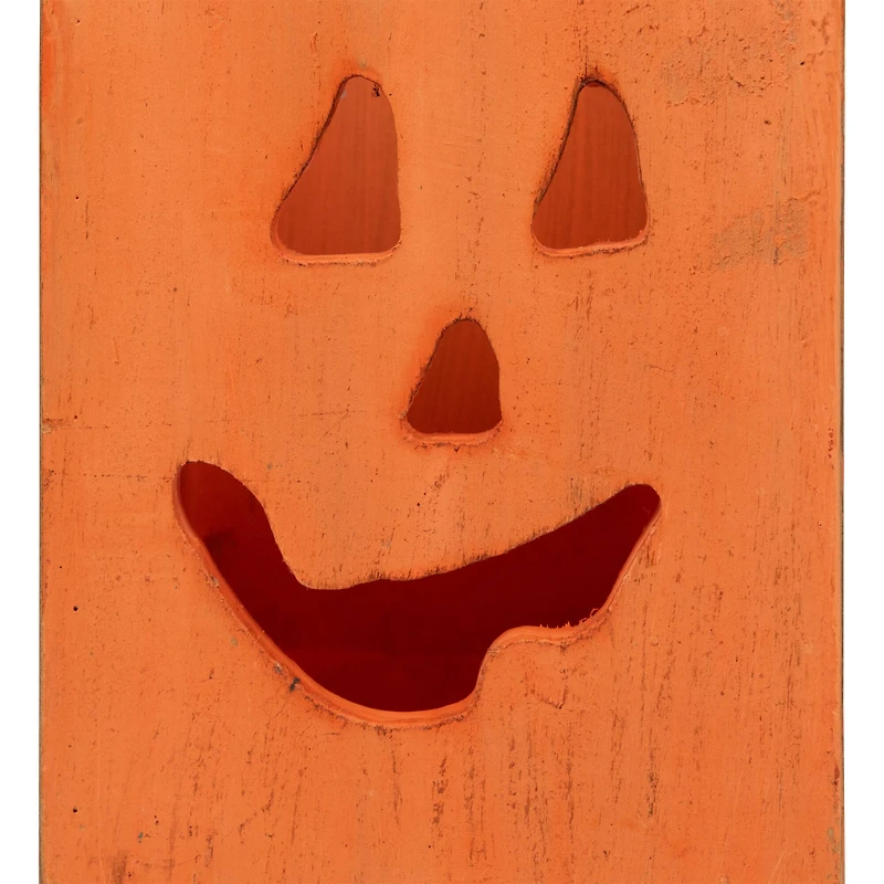6" Orange Wood Jack-O-Lantern Halloween Candle Lantern