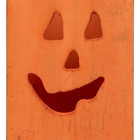 6" Orange Wood Jack-O-Lantern Halloween Candle Lantern