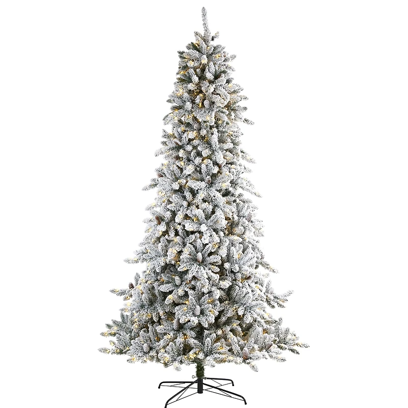9ft. Pre-lit Flocked Livingston Fir Pinecones Artificial Christmas Tree with Clear Warm LED Lights