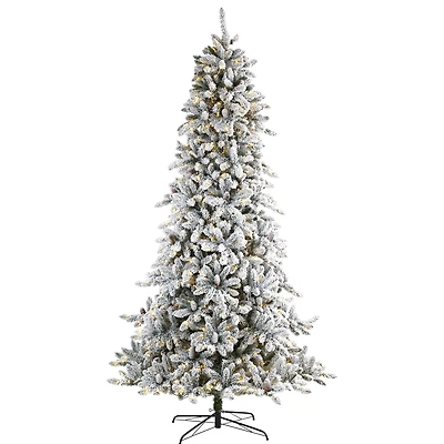 9ft. Pre-lit Flocked Livingston Fir Pinecones Artificial Christmas Tree with Clear Warm LED Lights