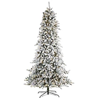 9ft. Pre-lit Flocked Livingston Fir Pinecones Artificial Christmas Tree with Clear Warm LED Lights