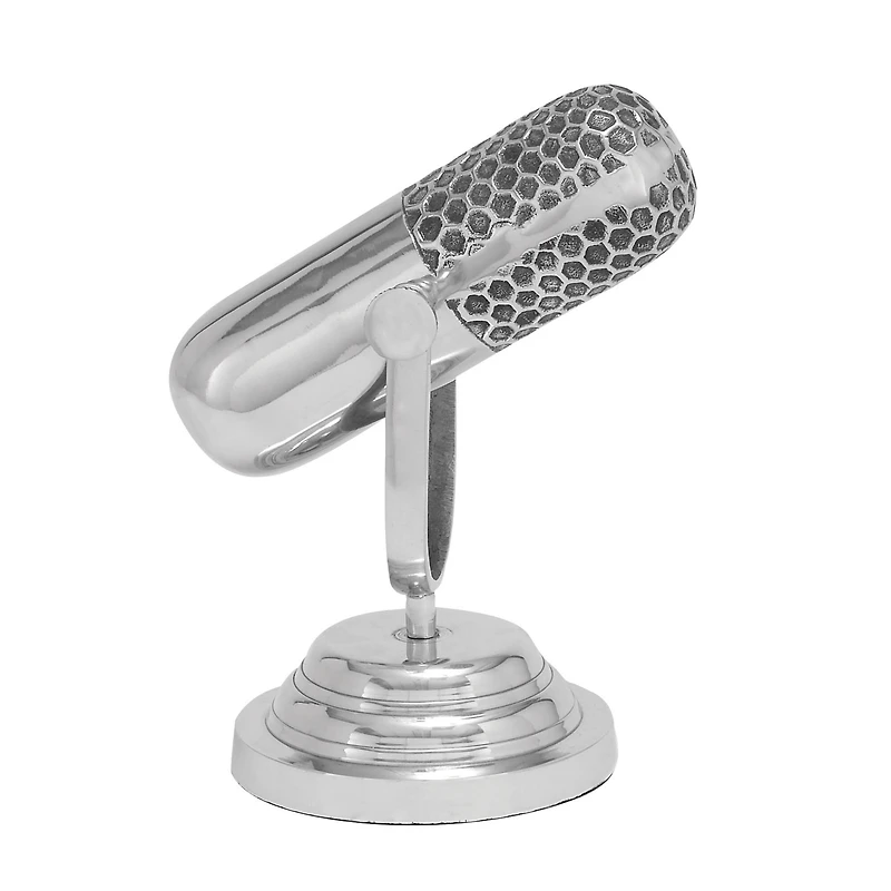 Silver Aluminum Traditional Sculpture, Microphone 9" x 9" x 6"