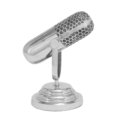 Silver Aluminum Traditional Sculpture, Microphone 9" x 9" x 6"