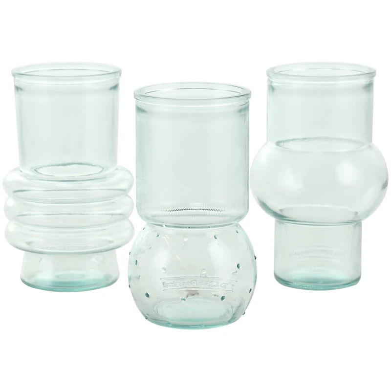 Clear Small Bubble Ribbed Recycled Glass Vase Set
