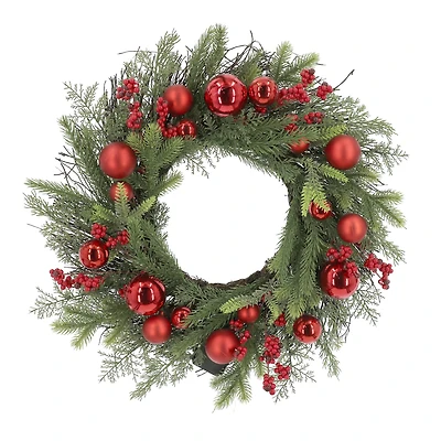 24" Pre-Lit Red Ornament & Berry Wreath by Ashland®
