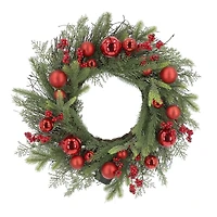 24" Pre-Lit Red Ornament & Berry Wreath by Ashland®