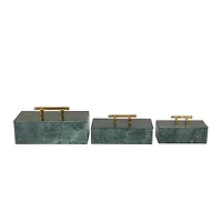 Green Marble Box with Gold Bar Handles Set
