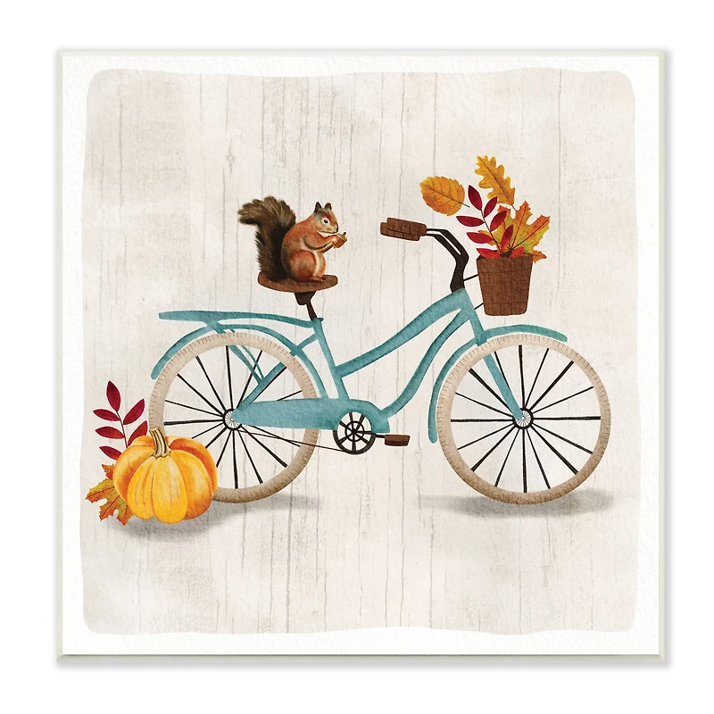 Stupell Industries Squirrel on Blue Bicycle Autumn Foliage Basket ,12" x 12"