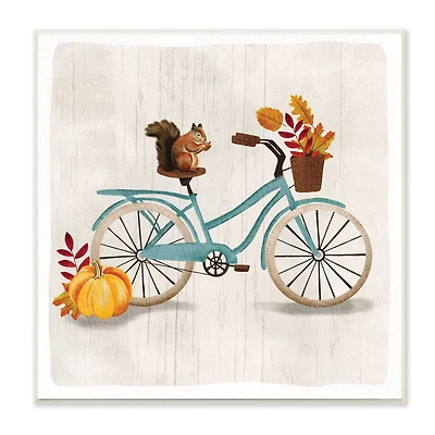 Stupell Industries Squirrel on Blue Bicycle Autumn Foliage Basket ,12" x 12"