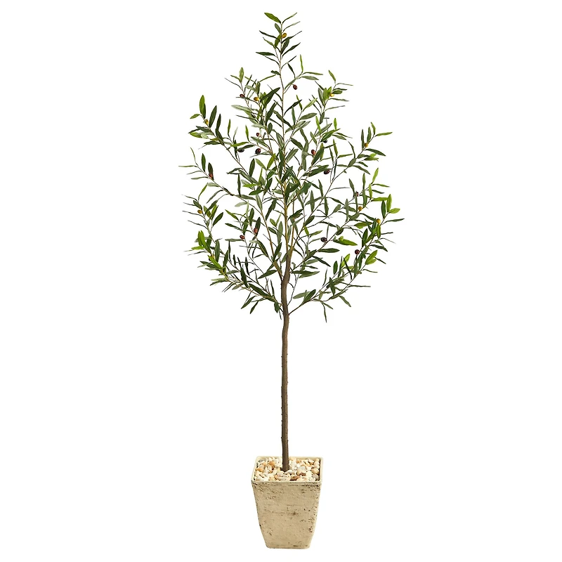 6ft. Olive Artificial Tree in Country White Planter