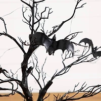 3ft. Pre-Lit Artificial Halloween Black Spooky Twig Tree with Bats and 100 Orange & Purple LED Lights