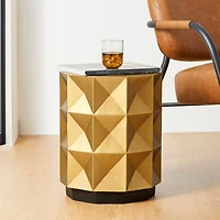 Glitzhome® 17" Antique Gold Geometric Side Table