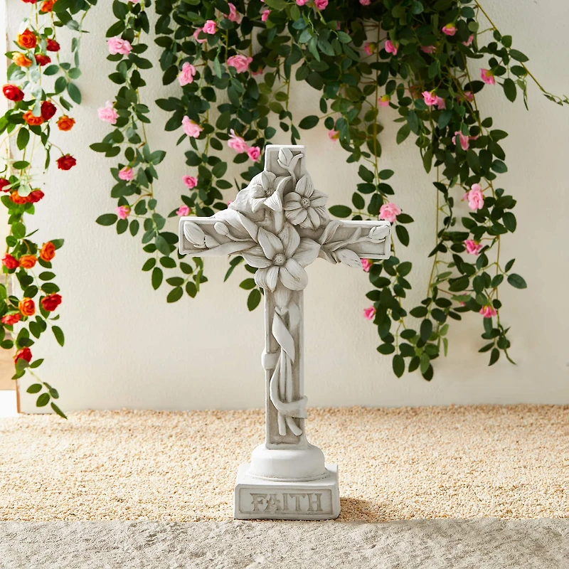 Glitzhome® 21" Holy Cross with Lily Garden Statue