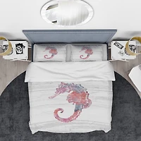 Designart 'Pink seahorses Ocean Life' Coastal Bedding Set