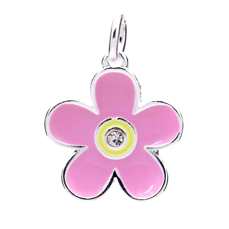 Silver Plated Pink Flower Charm by Bead Landing™