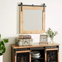 Brown Industrial Wood Wall Mirror