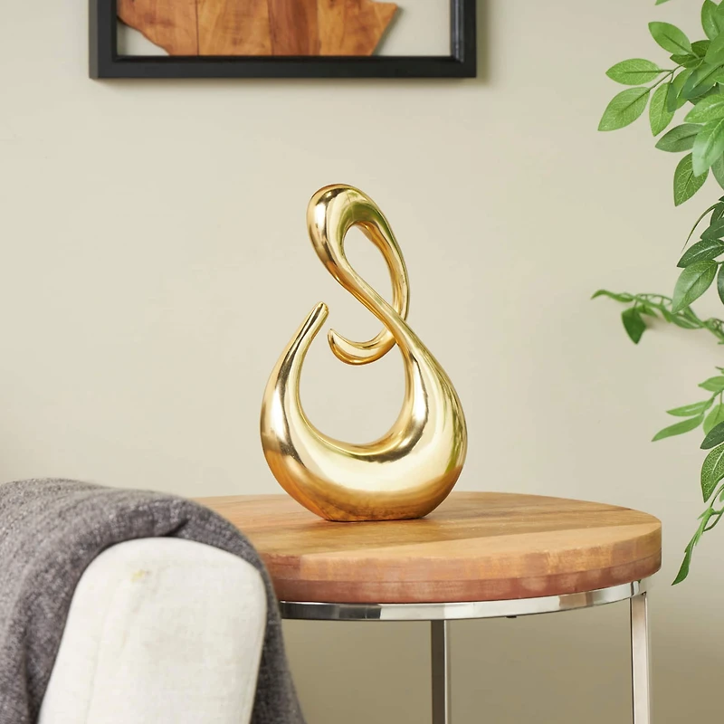 11.5" Golden Aluminum Swirl Abstract Sculpture Décor