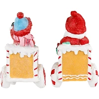 6.75" Santa & Snowman on Gingerbread Trains Christmas Figure Set