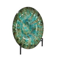 18" Green & Turquoise Glass Glam Decorative Plate with Stand