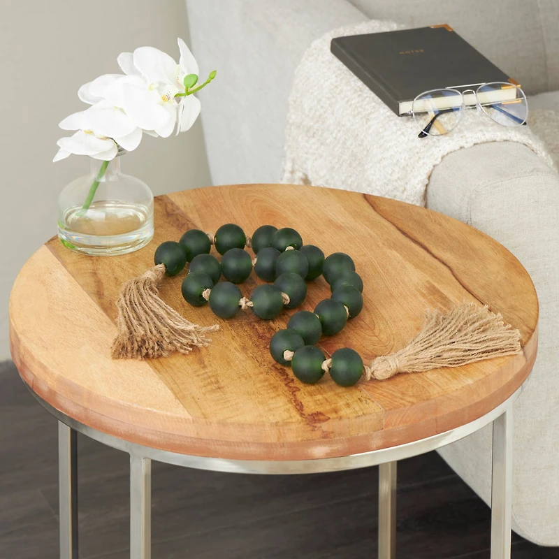 45" Handmade Round Frosted Glass Bead Garland with Tassels & Knotted Jute