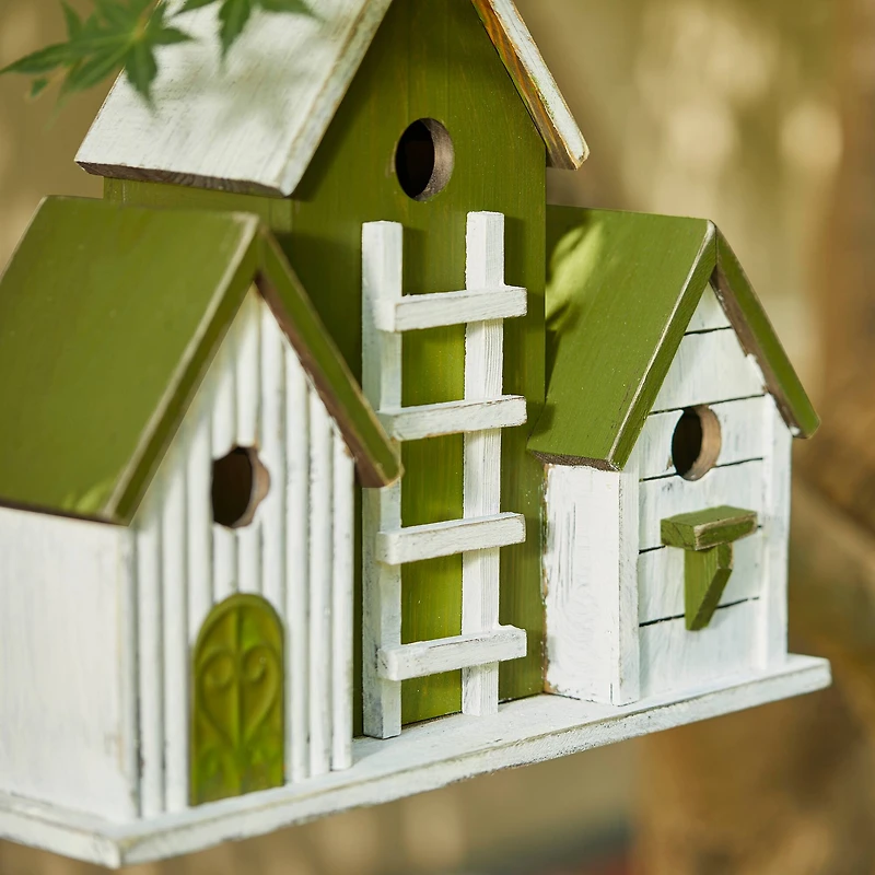 Glitzhome® 14.75" Distressed Wood Villa Birdhouse with 3D Ladder