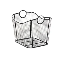 20" Black Metal Storage Basket with Curved Sides & Ring Handles