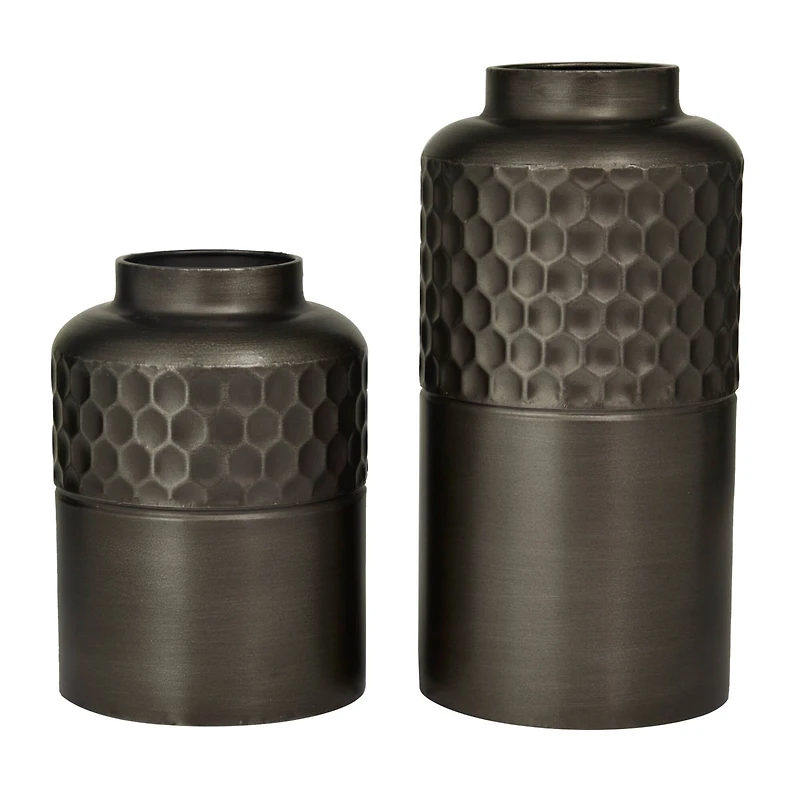 Dark Gray Metal Modern Vase Set