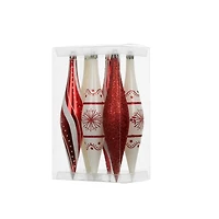 6 Pack 7.7" Red & White Glitter Shatterproof Teardrop Ornaments by Ashland®