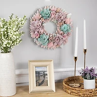 13.5" Wooden Floral Artificial Spring Wreath with Thistles