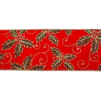 3.5" x 25ft. Red Glitter Holly Wired Ribbon by Celebrate It®
