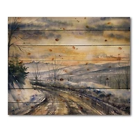 Designart - Winter Landscape With Road Under Bright Sunset