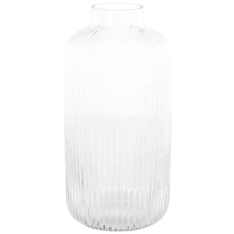 13" Clear Glass Ribbed Fluted Decorative Vase