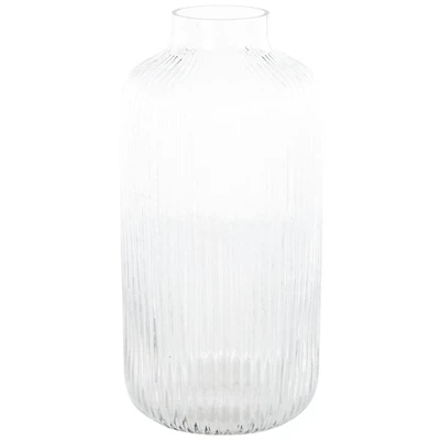 13" Clear Glass Ribbed Fluted Decorative Vase