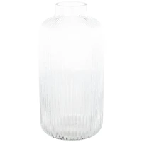 13" Clear Glass Ribbed Fluted Decorative Vase