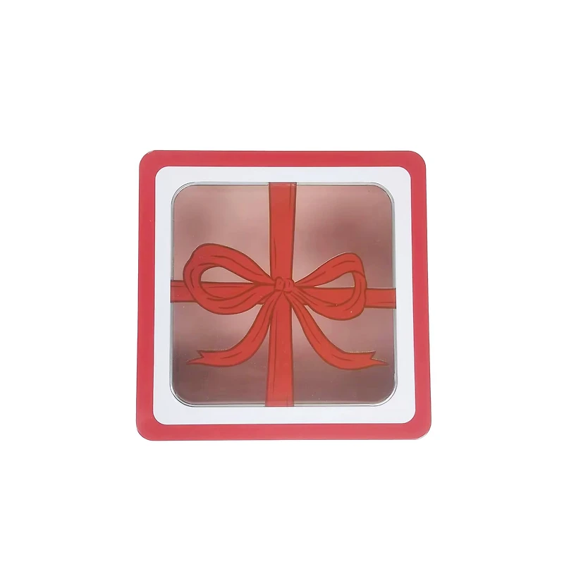Red Bow with Clear Window Square Christmas Tin by Makery™