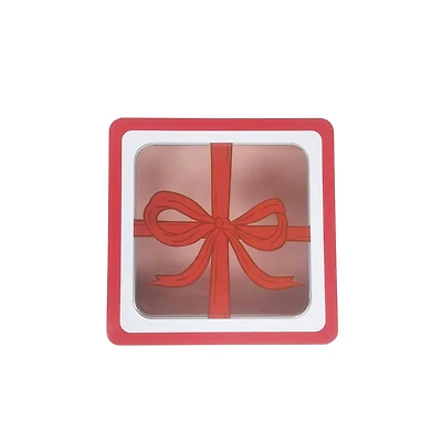 Red Bow with Clear Window Square Christmas Tin by Makery™