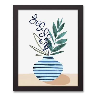 Blue Potted Plant Canvas Wall Art in Black Frame